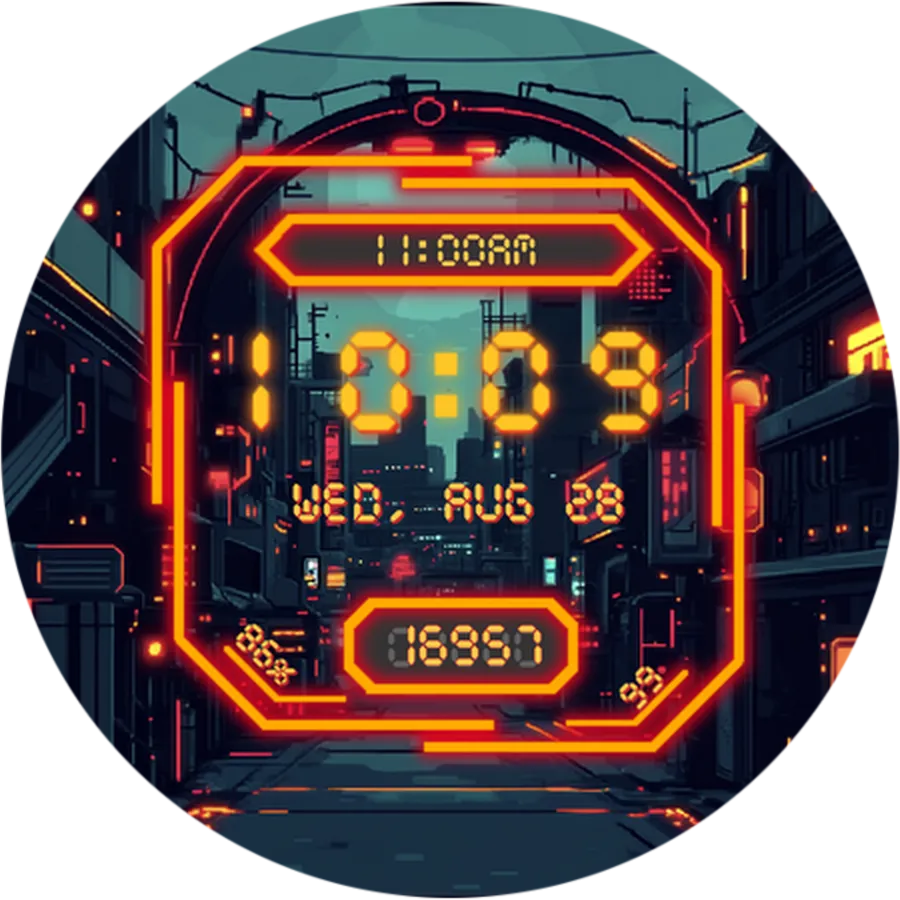 Cyber Neon Watch Face - Cyberpunk neon style with cityscape