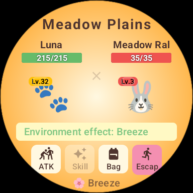 Battle Screen - Turn-based combat with wild creatures